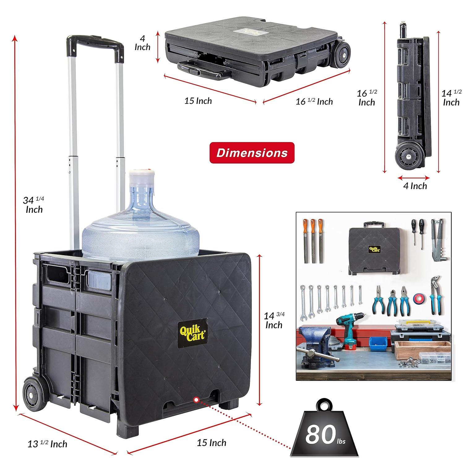 dbest products Quik Cart Sport Collapsible Rolling Crate on Wheels for Teachers Tote Basket 80 lbs Capacity, Made from Heavy Duty Plastic , Black