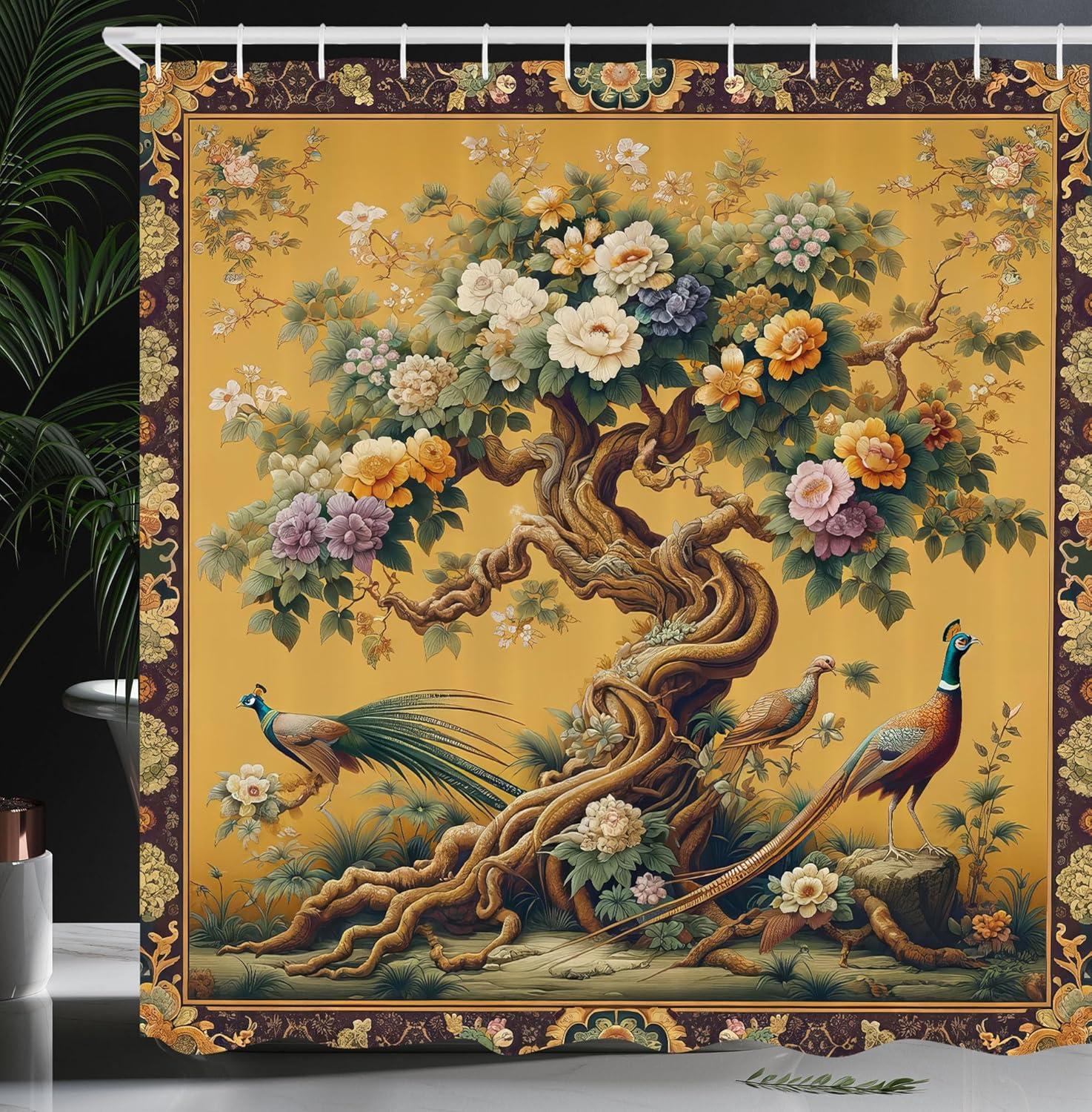 Abstract Shower Curtain, Retro Vertical Striped Background in Different Shades of Earthen Tones Image, Fabric Bathroom Set with Hooks, 69W X 70L Inches, Tan and Brown, by Ambesonne