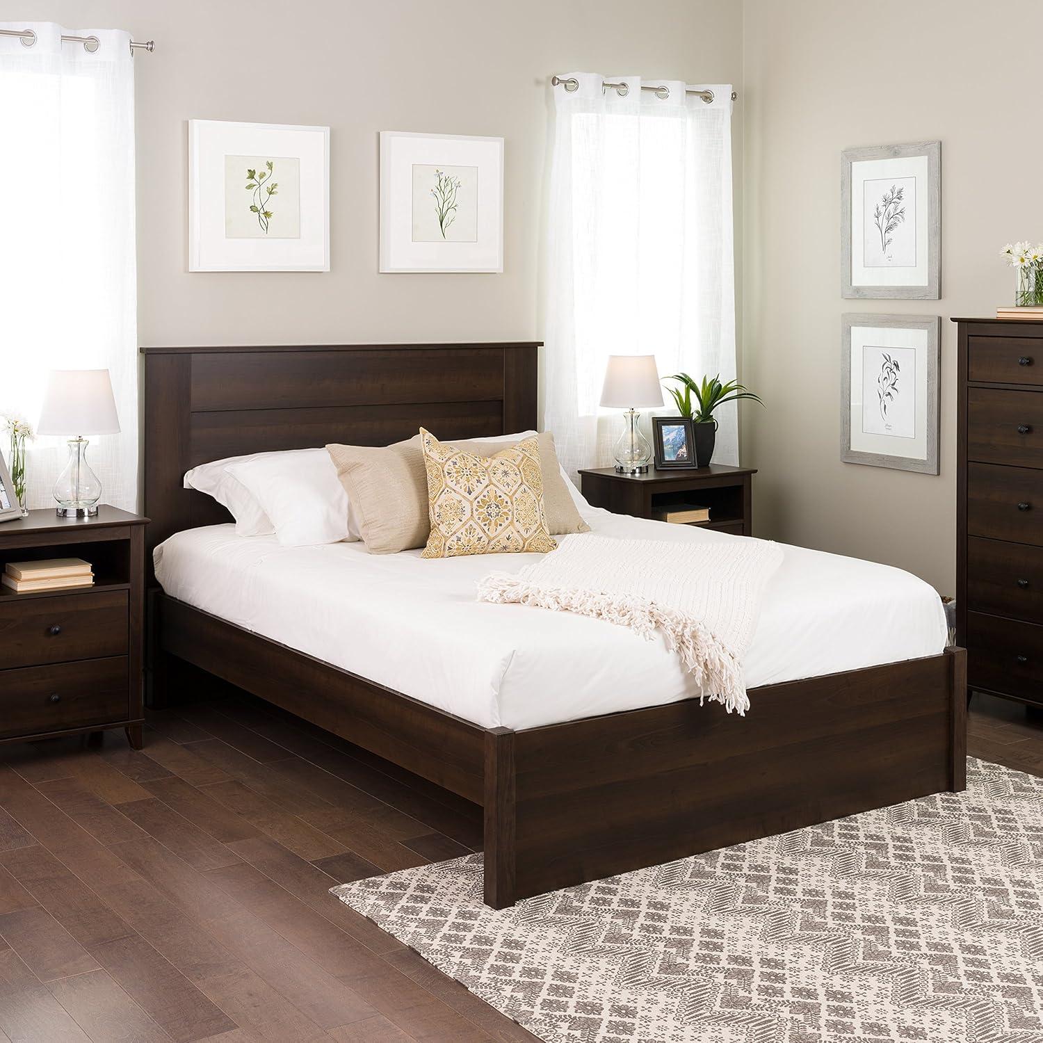 Espresso Queen Wood Frame Platform Bed with Storage Drawers