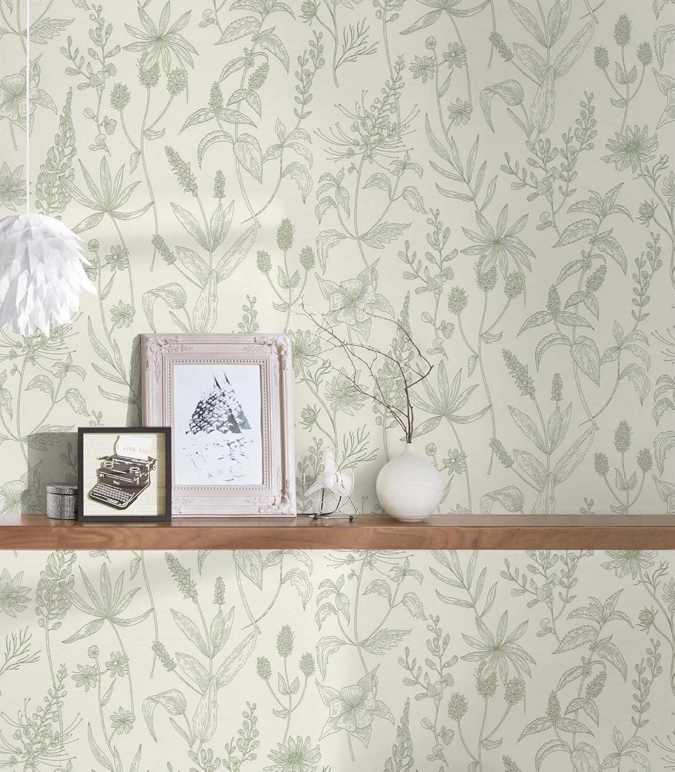 Advantage Nami Olive Floral Unpasted Expanded Vinyl Wallpaper, 21-in by 33-ft, 57.8 sq. ft.