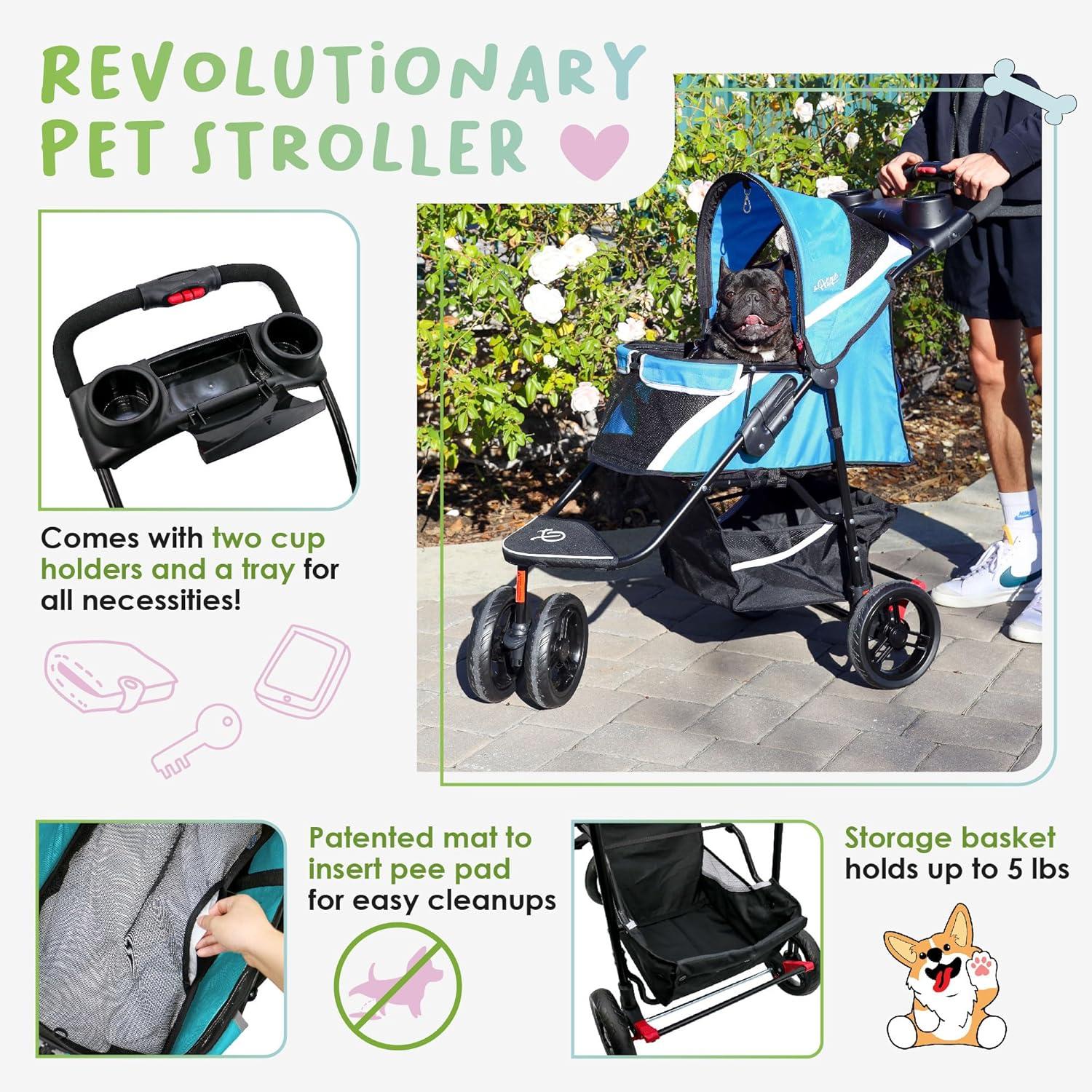 Petique Revolutionary Stroller, Dog Cart for Small to Medium Size Pets, Ventilated Pet Jogger for Cats & Dogs