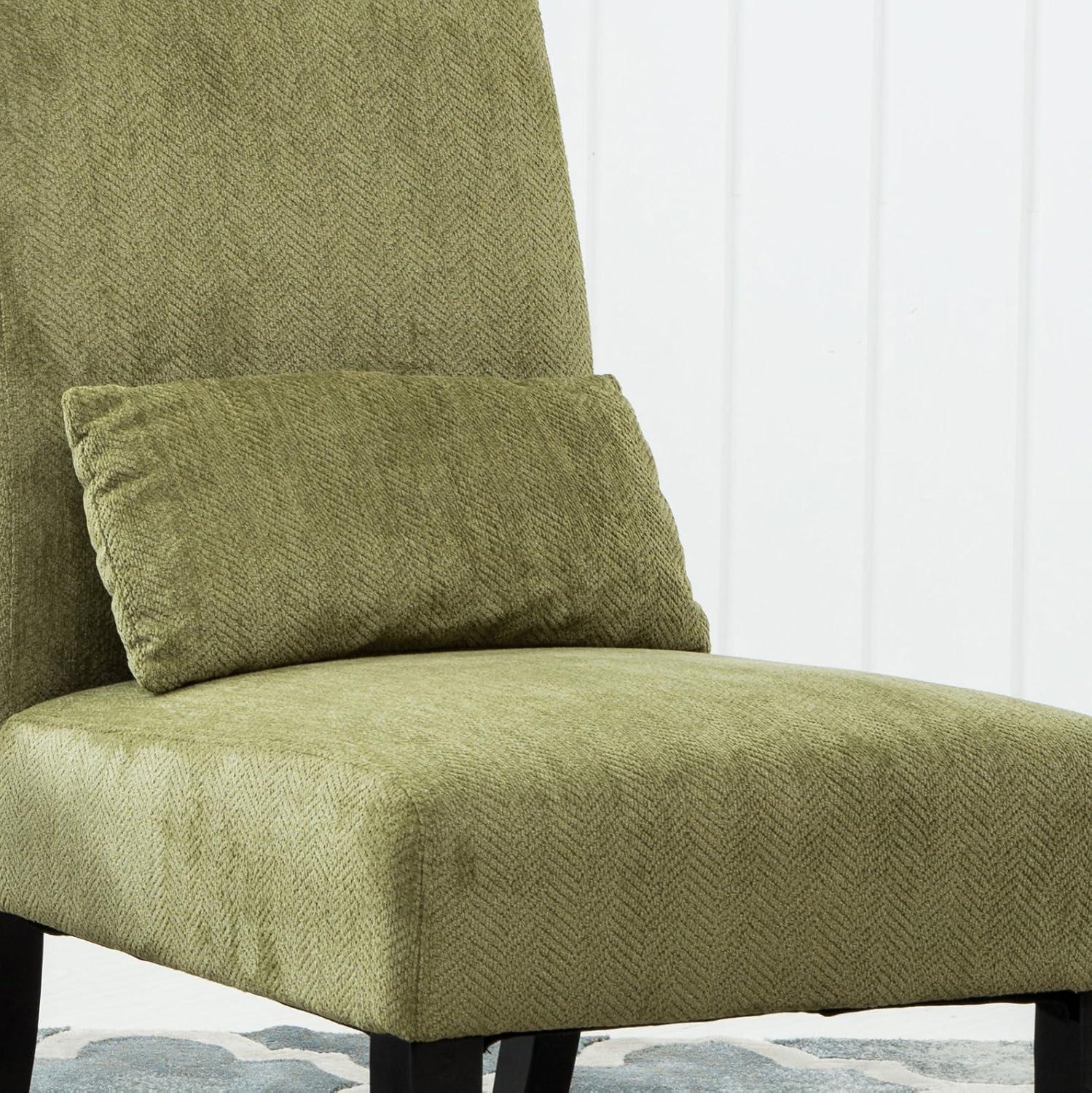 Pisano Contemporary Chenille Fabric Armless Accent Chair with Pillow in Green