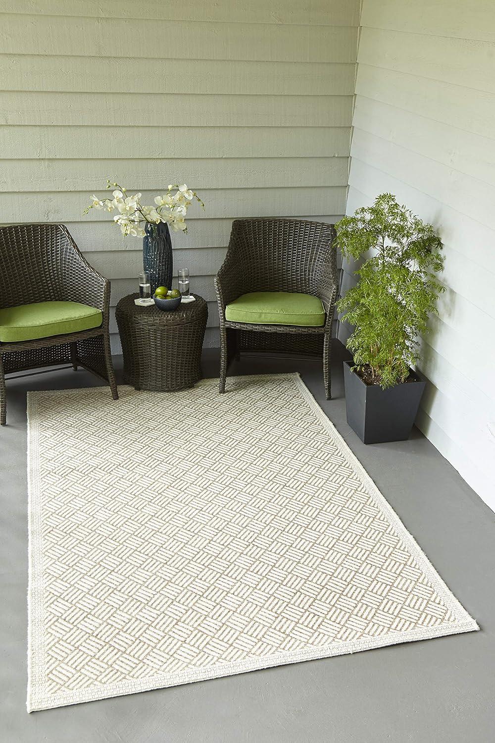 3'11"x5'7" Geometric Loomed Accent Rug Tan - Momeni: Indoor Outdoor Low Pile Rectangle, Contemporary Design