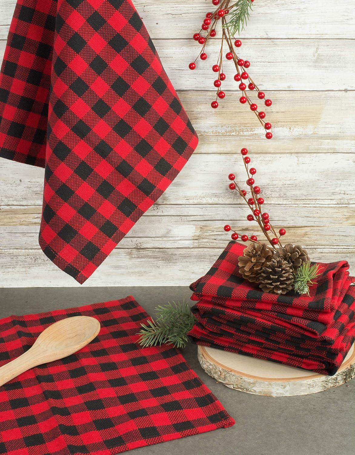 Tango Red Logger Check Dishtowel & Dishcloth (Set of 6)