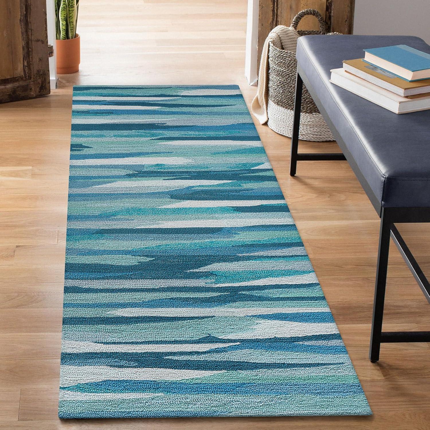 Liora Manne Capri Indoor/Outdoor Handmade Synthetic Blend Durable Area Rug - Contemporary Geometric Casual Colorful (Cloud Aruba) (2' x 8')