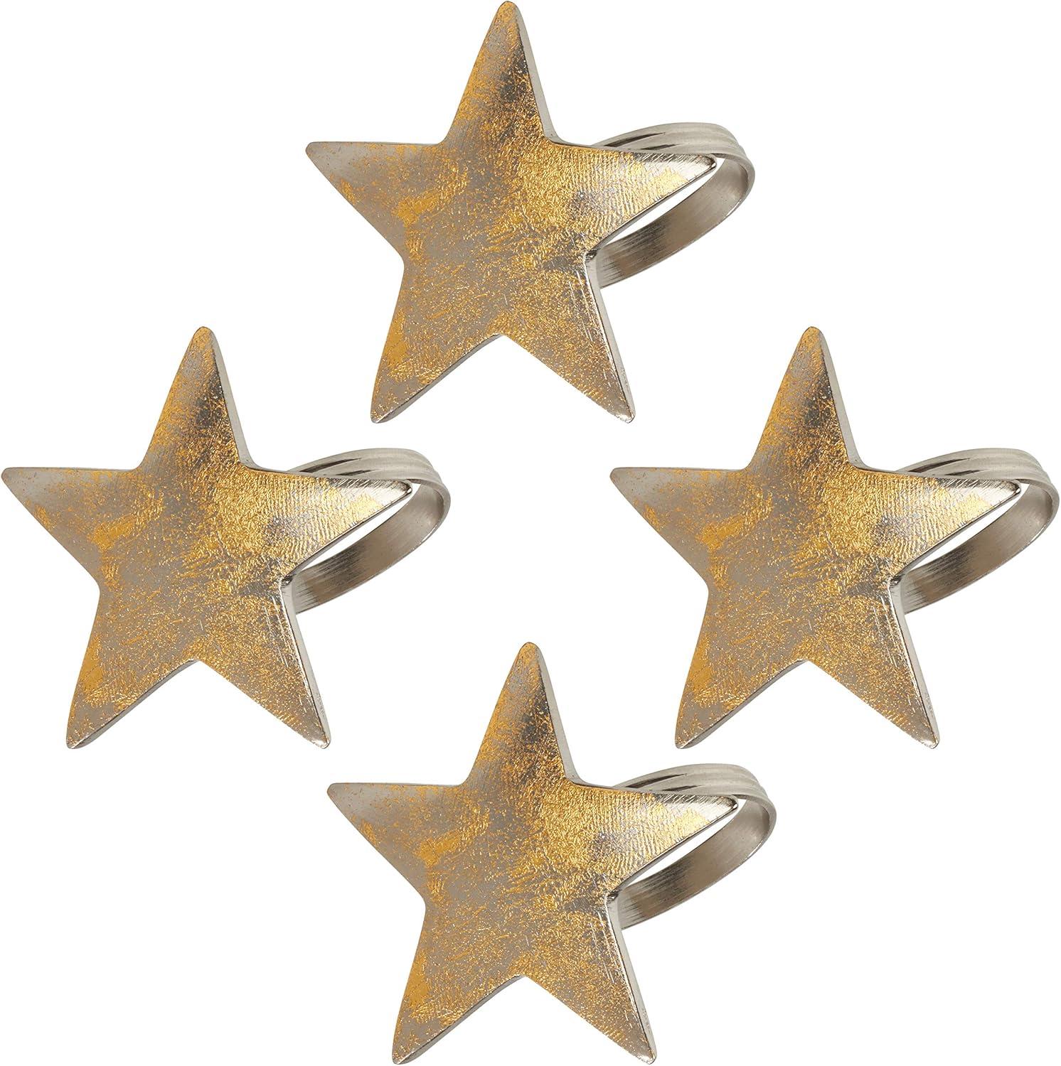 Saro Lifestyle Gold Texture Star Napkin Ring, Gold (Set of 4)