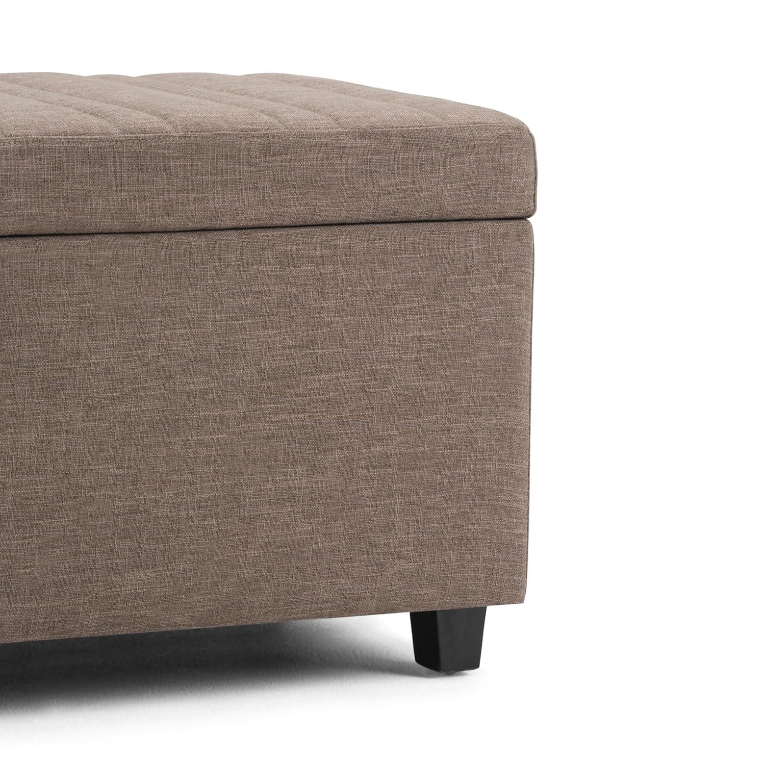 Simpli Home Darcy 33"W Upholstered Storage Ottoman Bench with Large Interior Storage and Child Safety Hinges