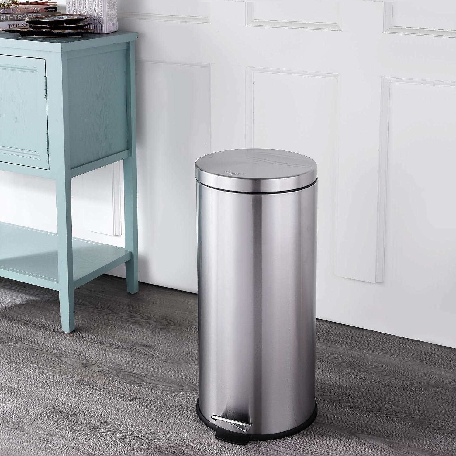 happimess Oscar 8-Gallon Step-Open Trash Can with FREE Mini Trash Can, Stainless Steel