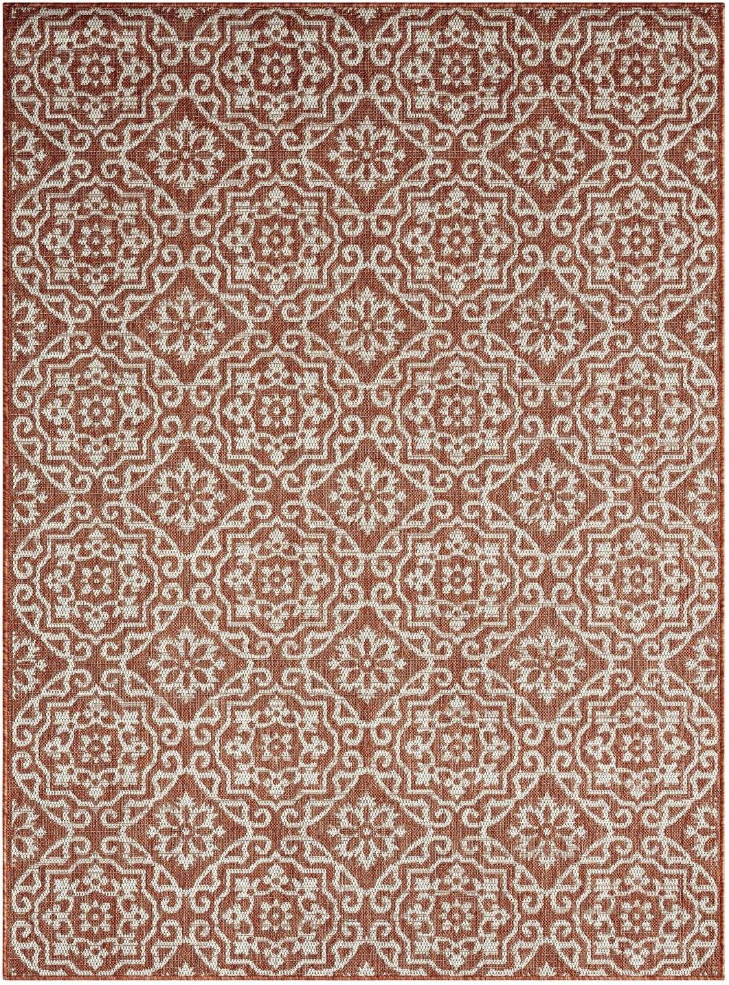 NICOLE MILLER NEW YORK Country Danica Geometric Indoor/Outdoor Area Rug, Terracotta/Ivory