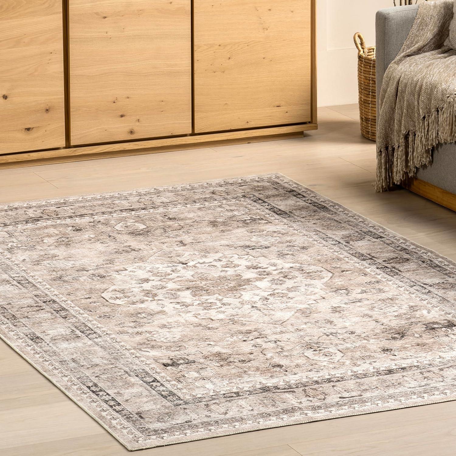 Nuloom Davi Faded Spill Proof Treated Pet Friendly Premium Machine Washable Area Rug, 3' x 5', Stone