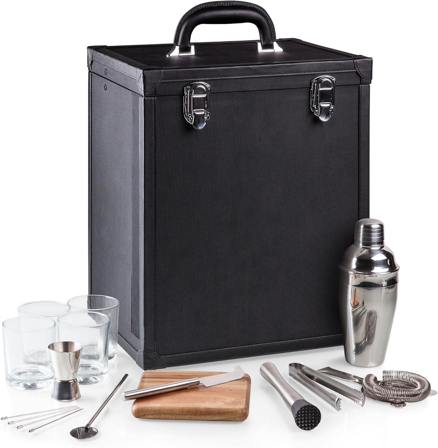 Hamilton Black Portable Cocktail Bar Set with Accessories