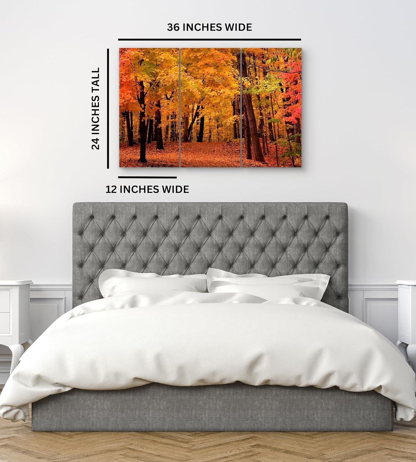 Canvas Wall Art Decor - 12x24 3 Piece Set (Total 24x36 inch) - Autumn Forest Tree - Decorative & Modern Multi Panel Split Canvas Prints for Dining & Living Room, Kitchen, Bedroom, Bathroom & Office