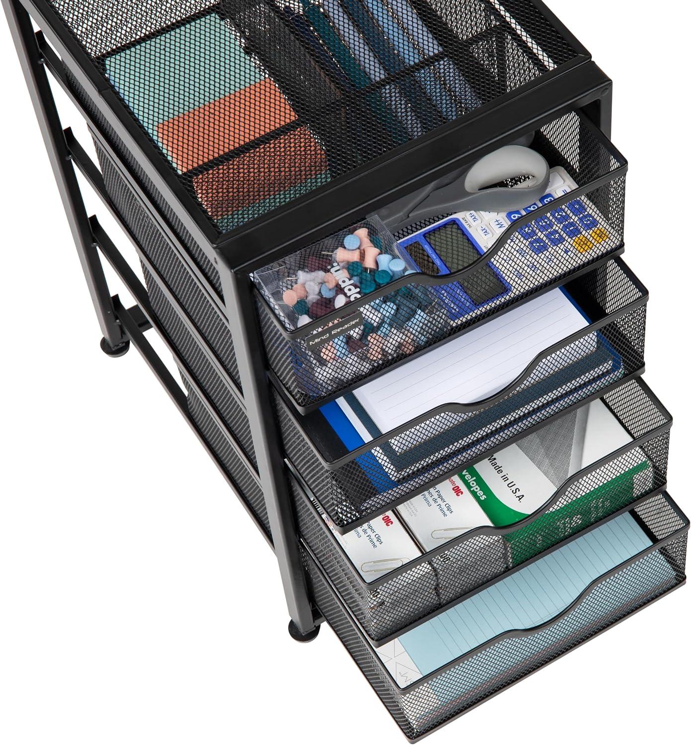 Compact Black Metal Mesh 4-Drawer Cabinet Organizer