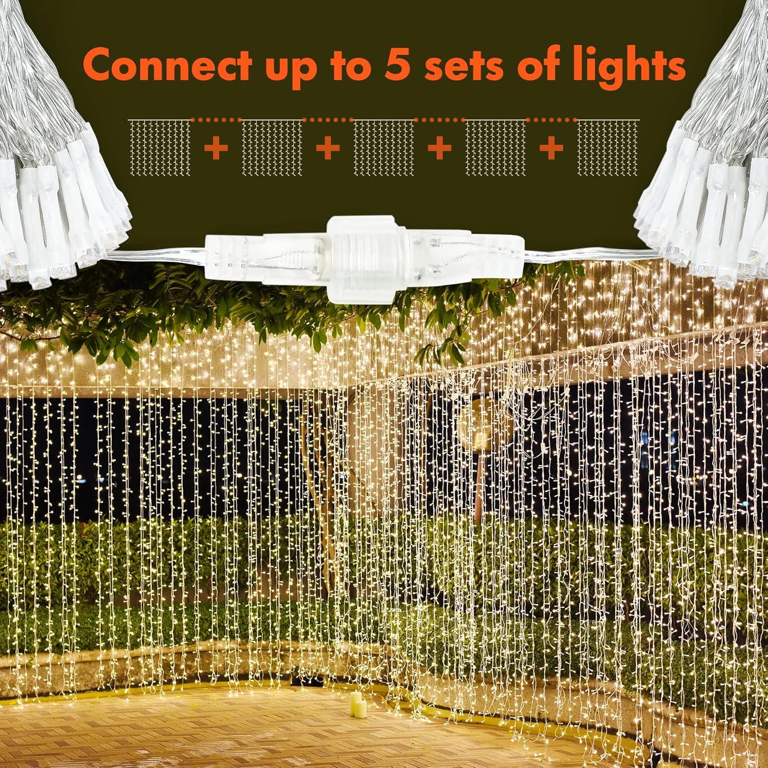 Warm White 300 LED Outdoor Curtain String Lights