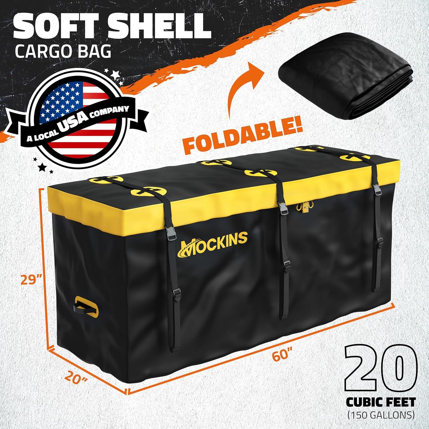 Mockins 20 Cu Ft. Yellow Weatherproof Cargo Carrier Bag (60"x20"x28.5") with Waterproof Zipper and Cargo Bag Accessories
