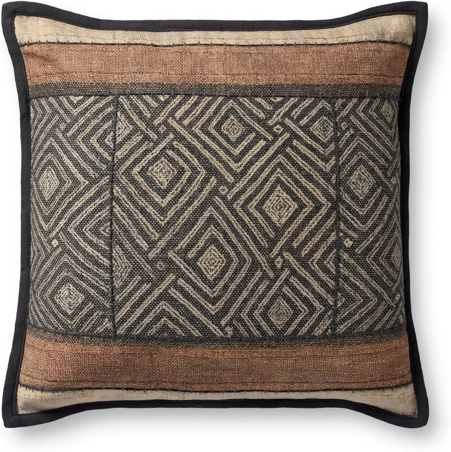 Earth-Toned Geometric Pattern Square Throw Pillow