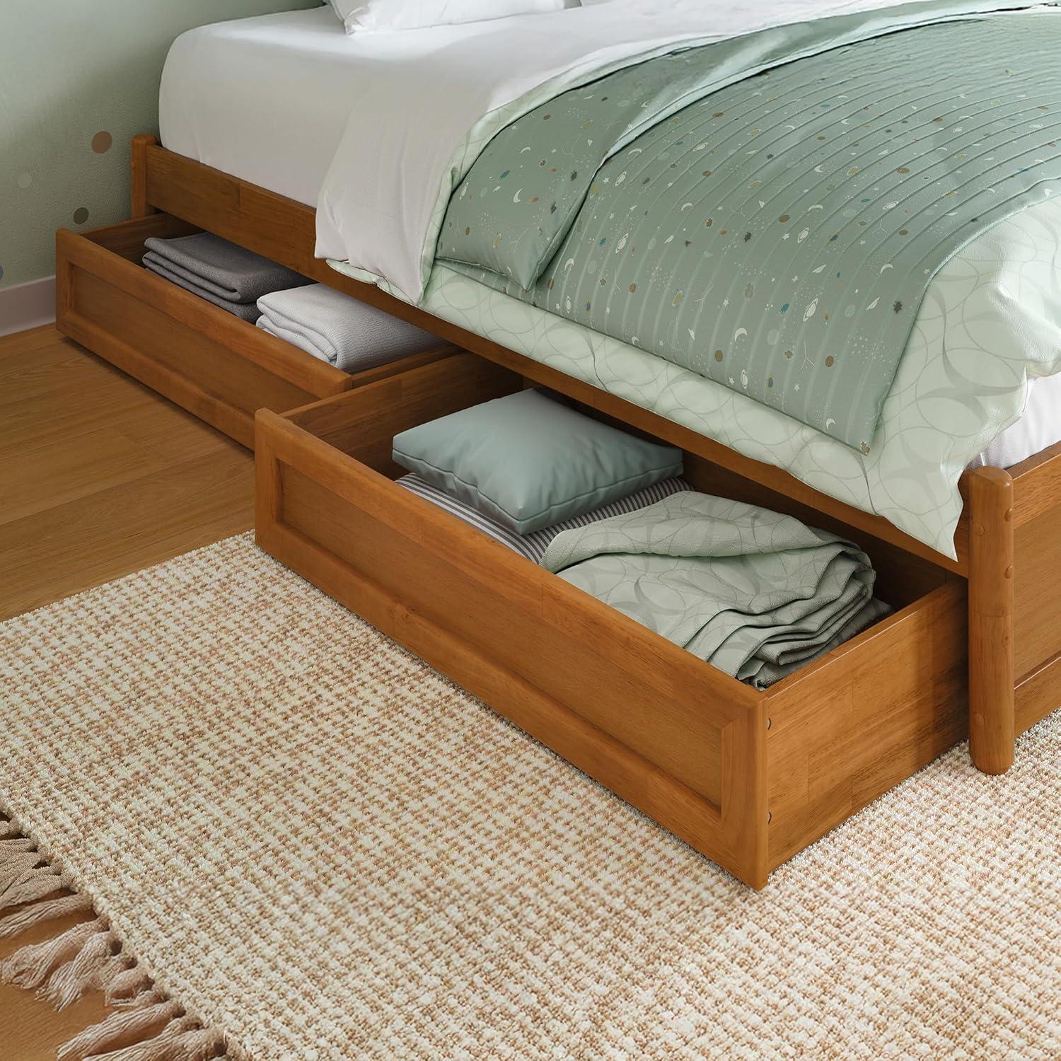 Barcelona Queen Wood Panel Platform Bed with Storage Drawers in Light Toffee