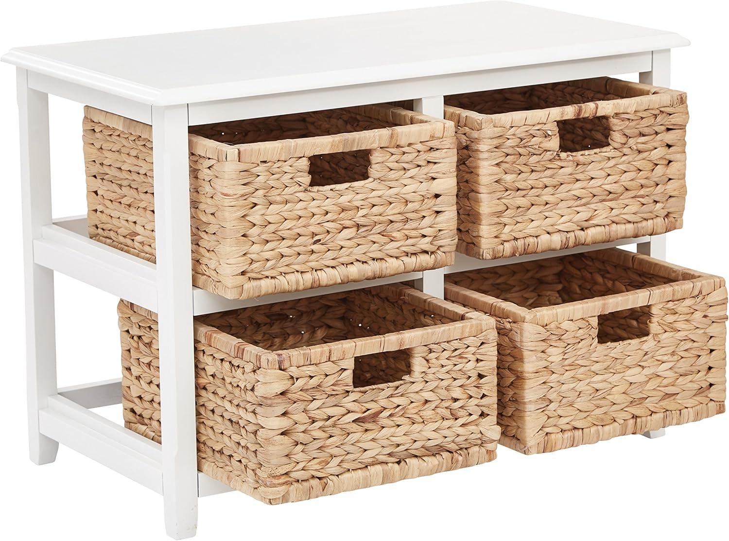 OSP Home Furnishings Seabrook Two-Tier Storage Unit With White Finish and Natural Baskets