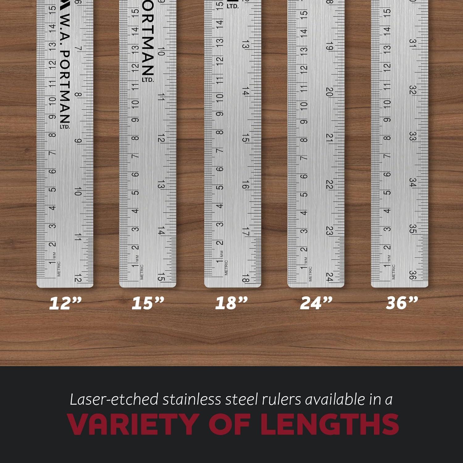 Breman Precision Metal Ruler 24 Inch Cork Back - Straight Edge 2 Pk 24 inch Metal Ruler with Cork Backing - Flexible & Non-Slip Stainless Steel - Imperial & Metric Graduations for Precision Measuring