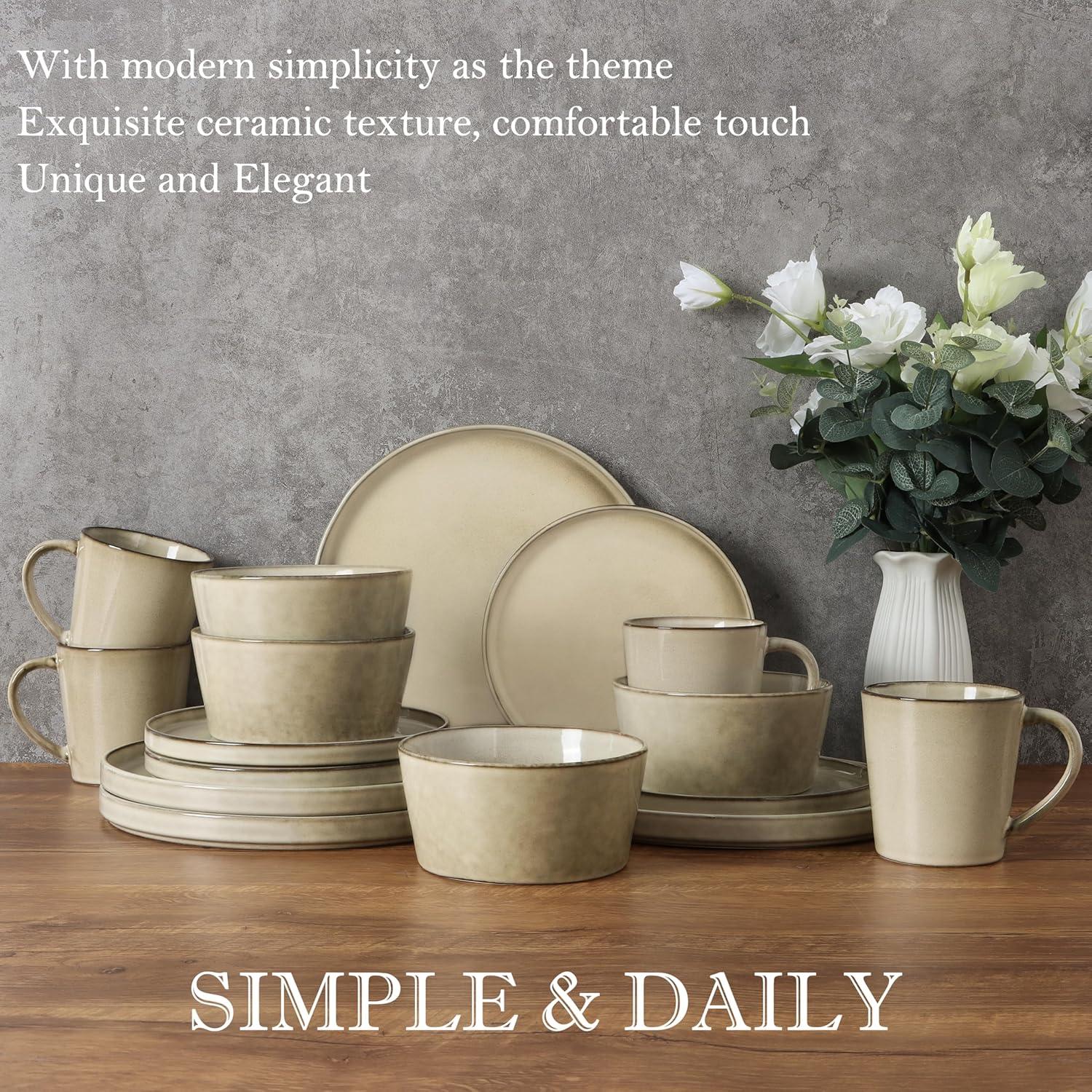 16-Piece Beige Ceramic Dinnerware Set for 4