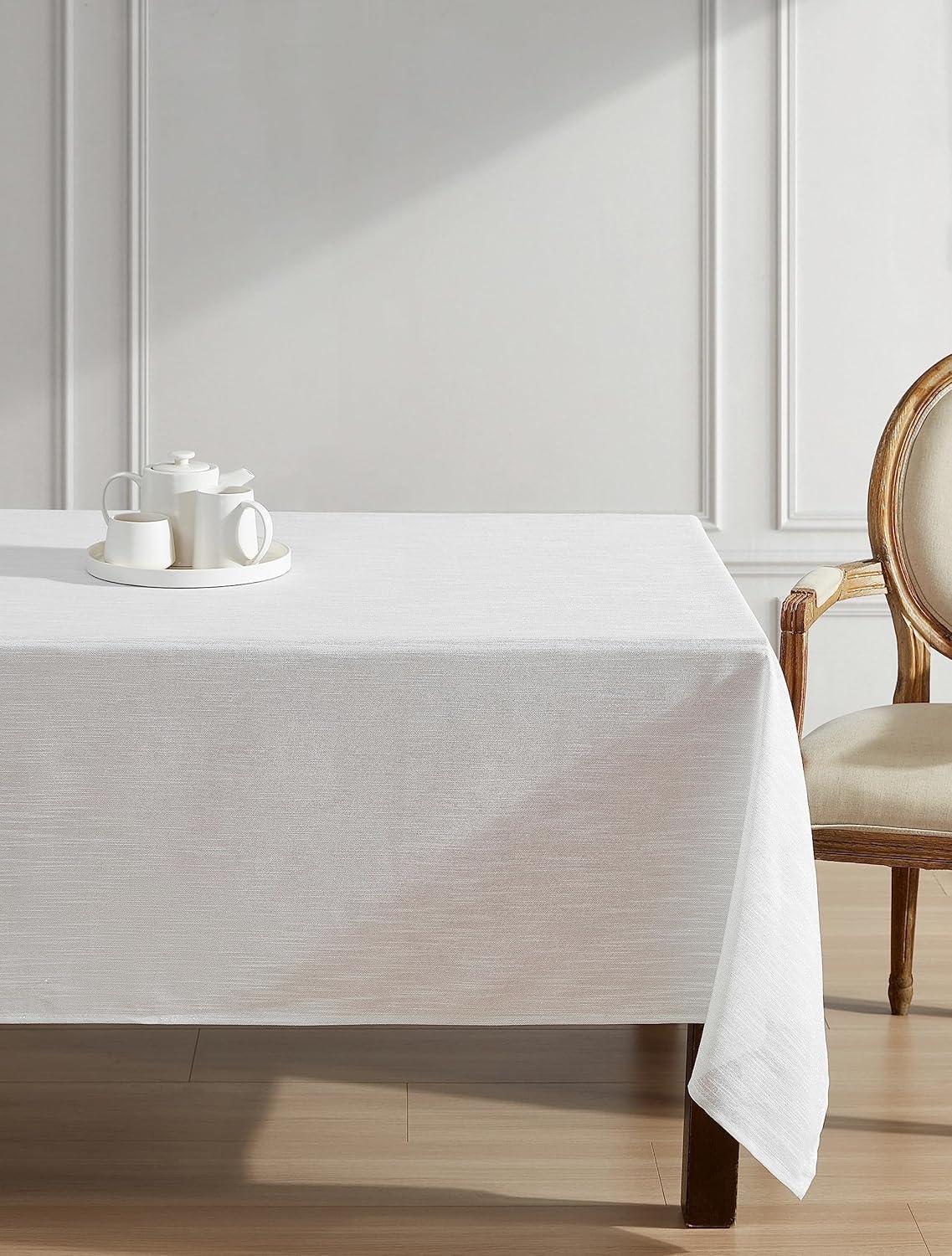 Elegant White Shimmery Polyester Rectangular Tablecloth, 60" x 102"