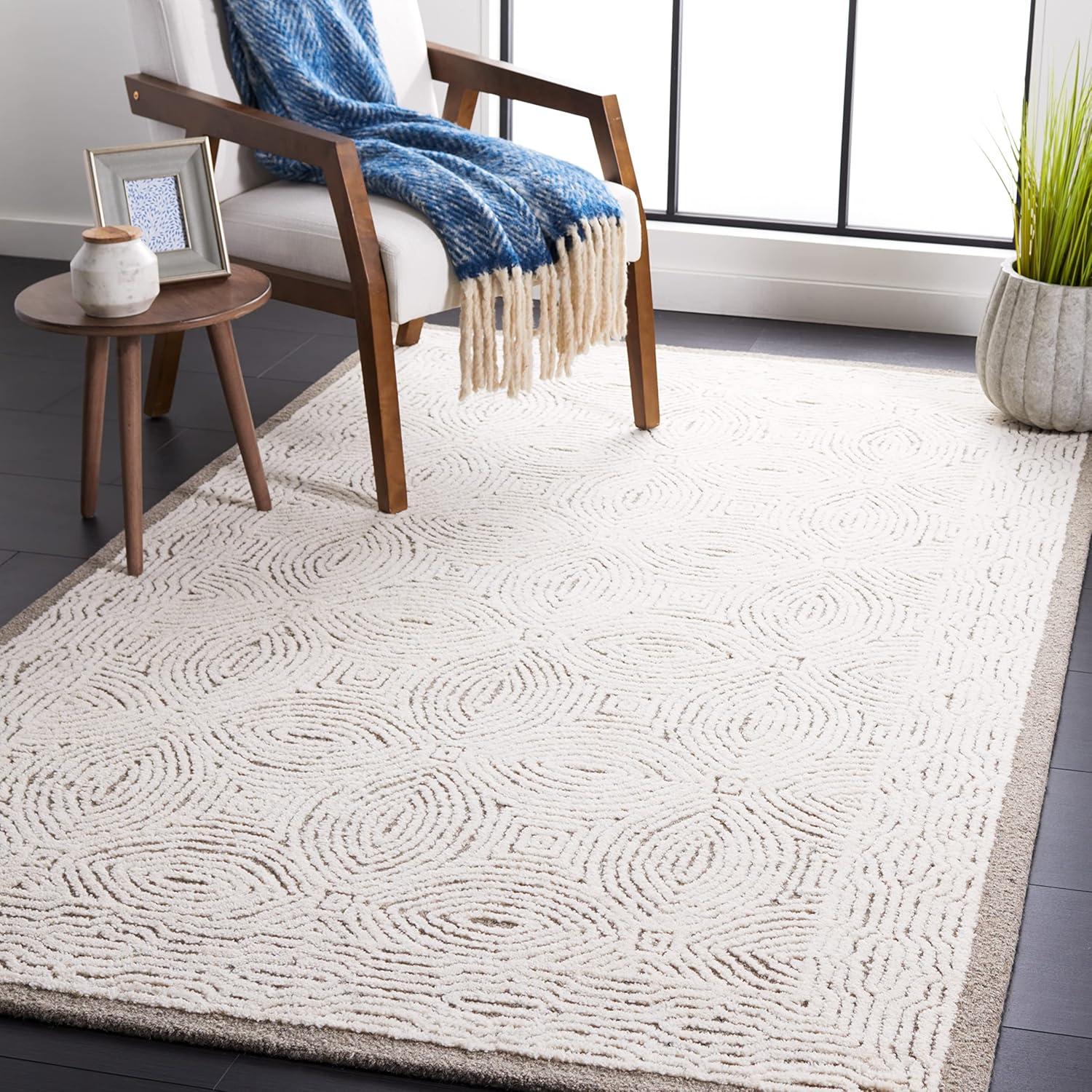 Ivory Abstract Handmade Wool 3' x 5' Tufted Area Rug