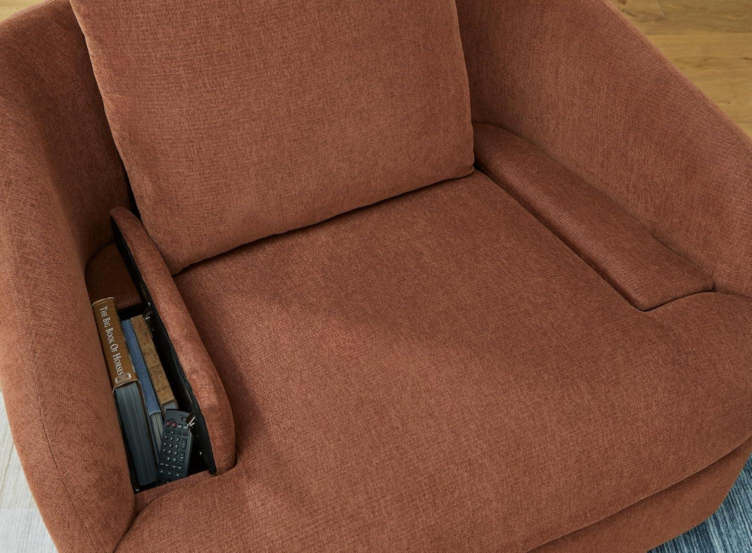 Spice Brown Swivel Recliner Armchair with Hidden Storage