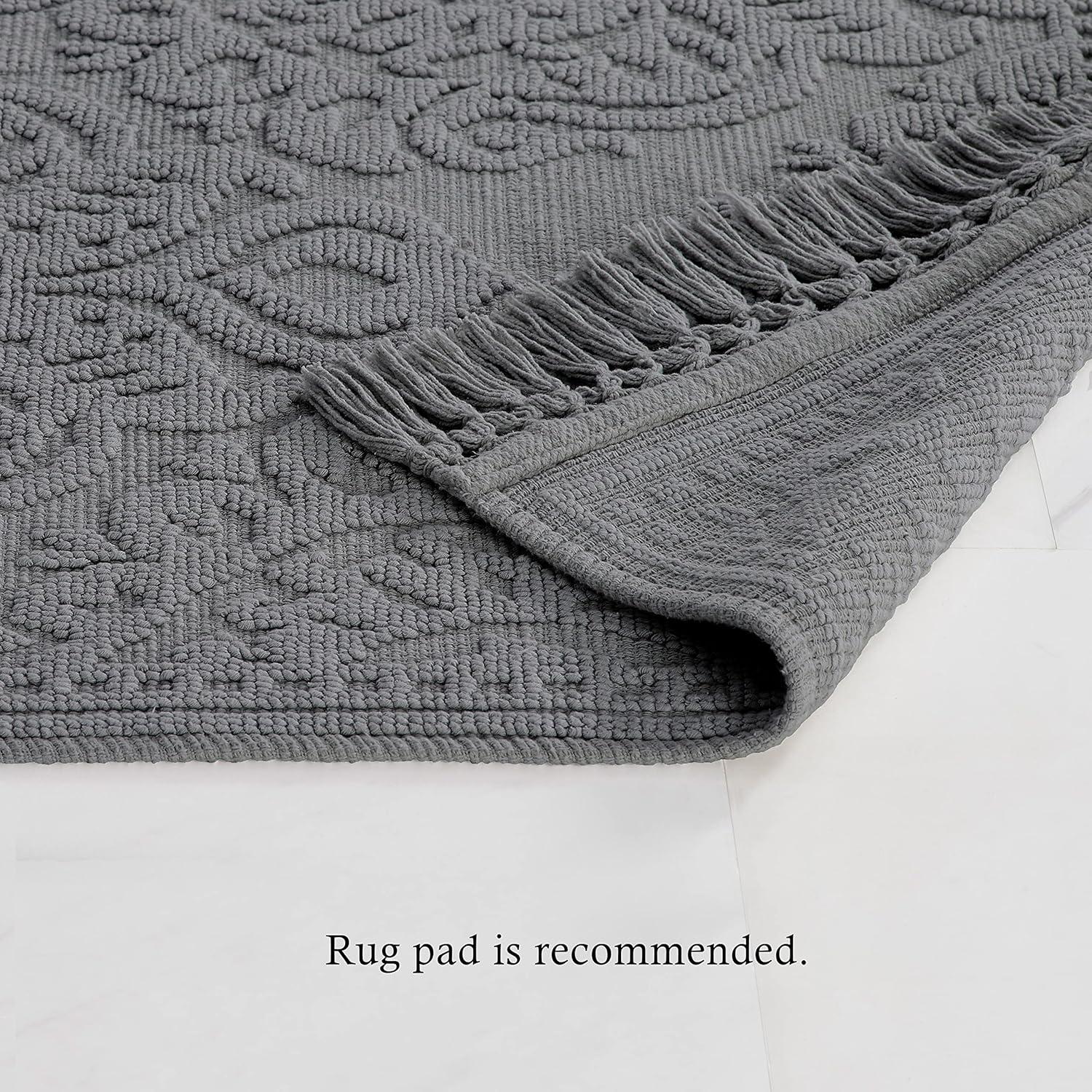 Jean Pierre Ricardo Cotton Fringe 21 x 34 in. Bath Rug, Dark Grey