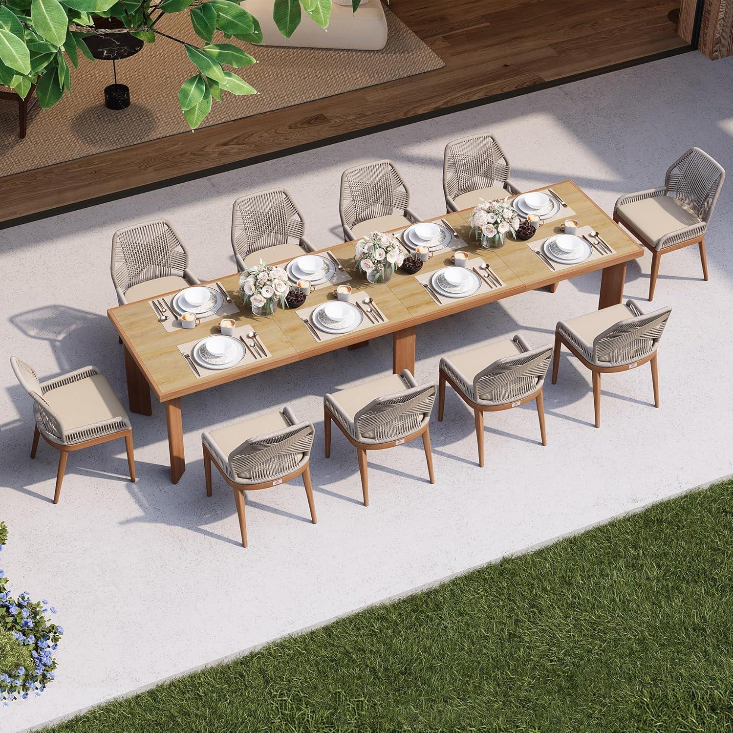 PURPLE LEAF 7 Pieces Patio Dining Set Aluminum Rectangular Table and Wicker Chairs with Cushions for Kitchen Porch Garden Modern Outdoor Furniture Sets, Beige and Dark Grey