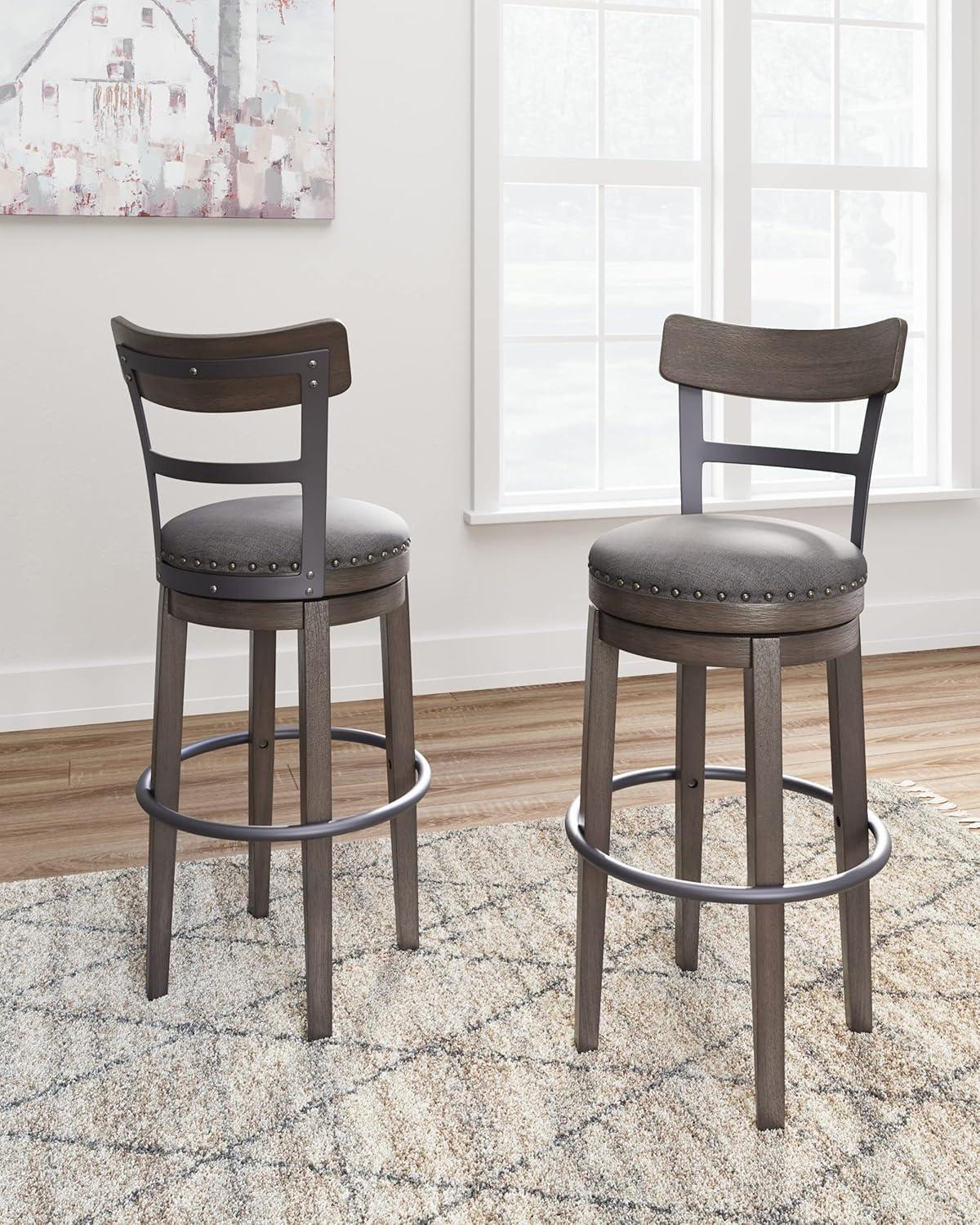 Caitbrook Barstool Gray - Signature Design by Ashley: Antiqued Finish, Swivel, Nailhead Trim