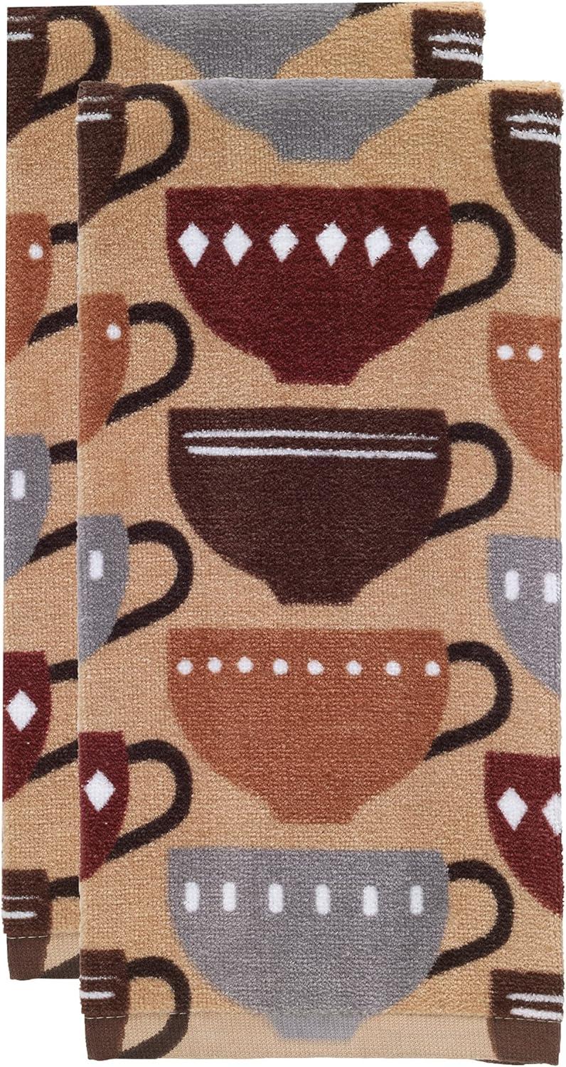 Coffee Print Brown Cotton Kitchen Towel Set