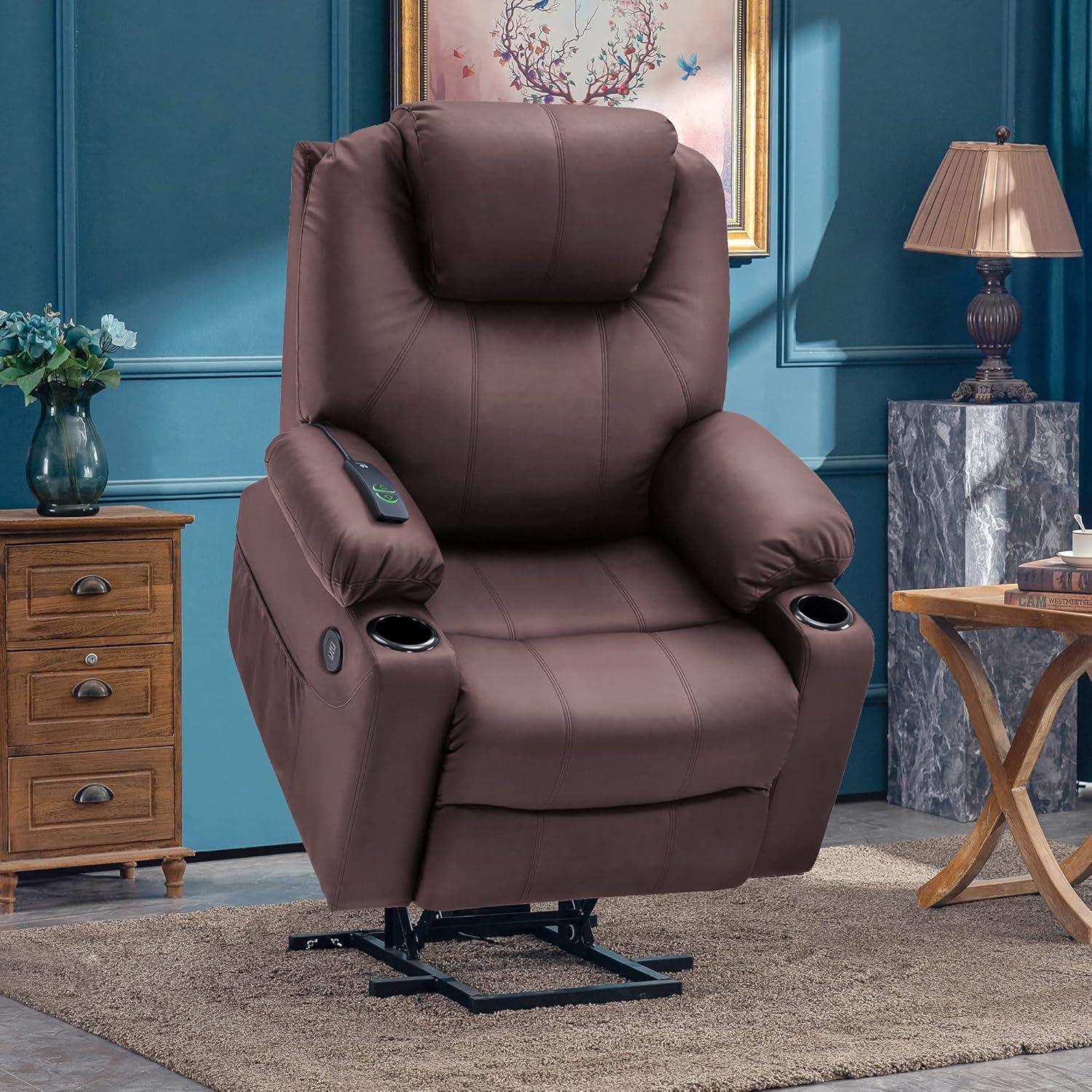 Brown Faux Leather Massage Recliner with USB Ports