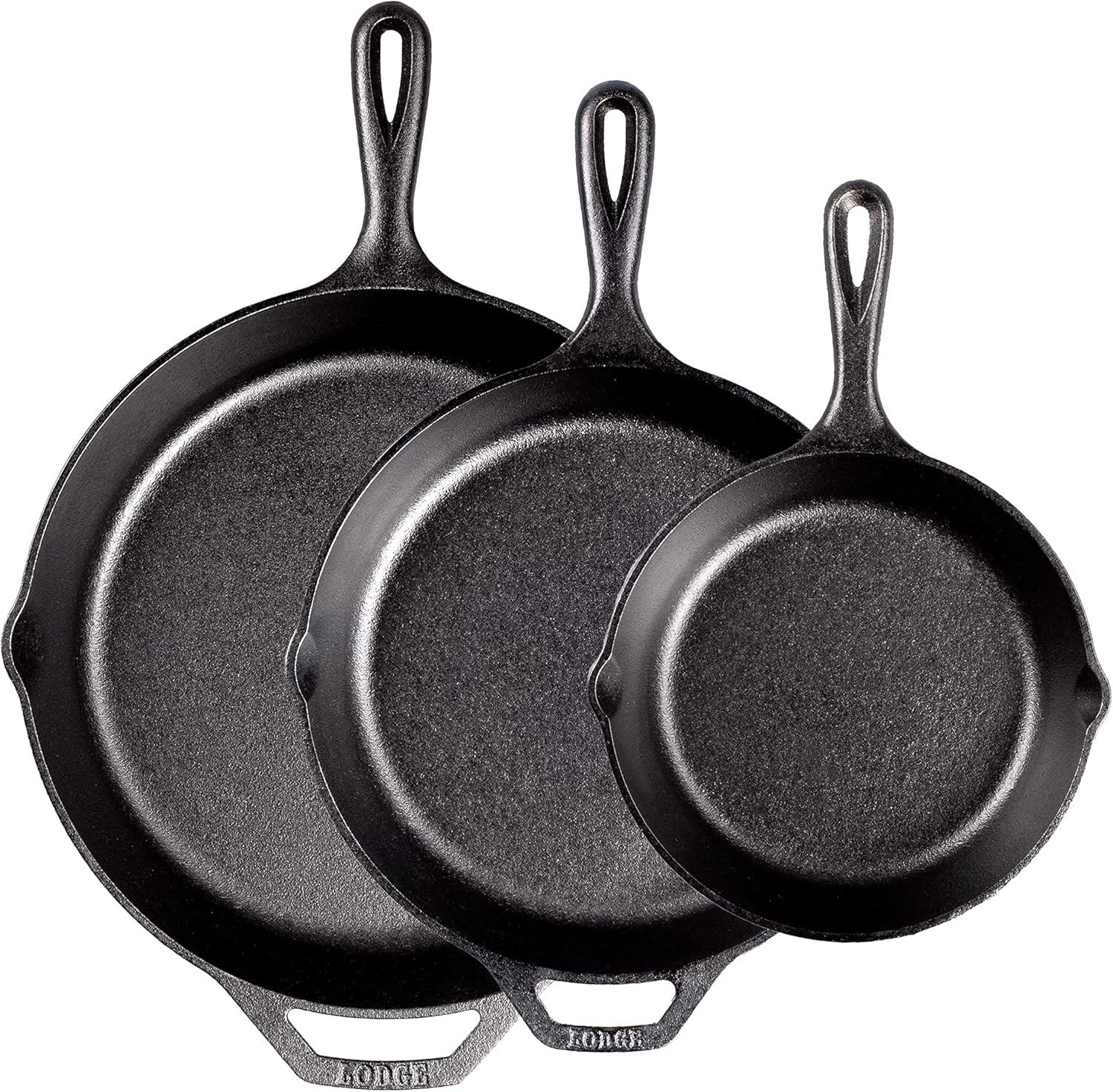 Pre-Seasoned Black Cast Iron Skillet Set, 3 Piece