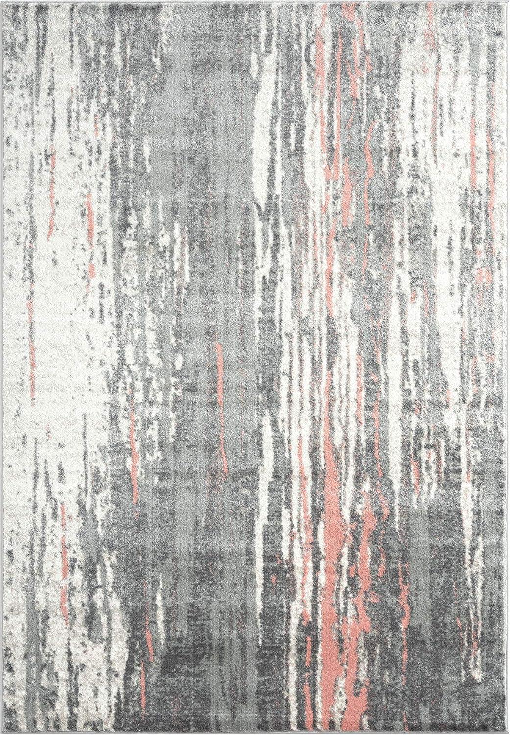 Abani Laguna Grey Pink Drip Lines 4' x 6' 4' x 6'