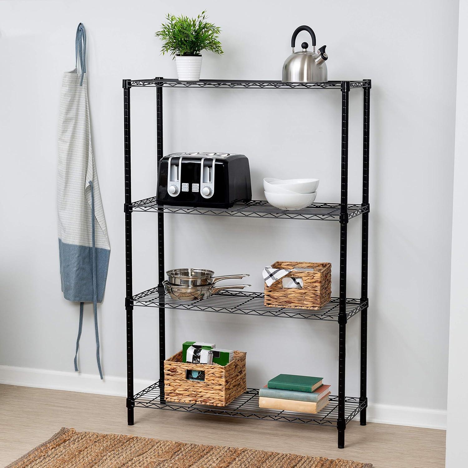 Honey-Can-Do 4-Shelf Steel Heavy-Duty Adjustable Storage Shelves, Black, Holds up to 250 lb per Shelf