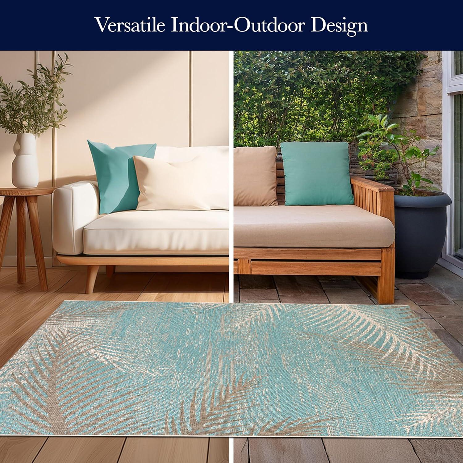 Couristan 24293134023710U 2 ft. 3 in. x 7 ft. 10 in. Monaco Tropical Palms Rug, Aqua