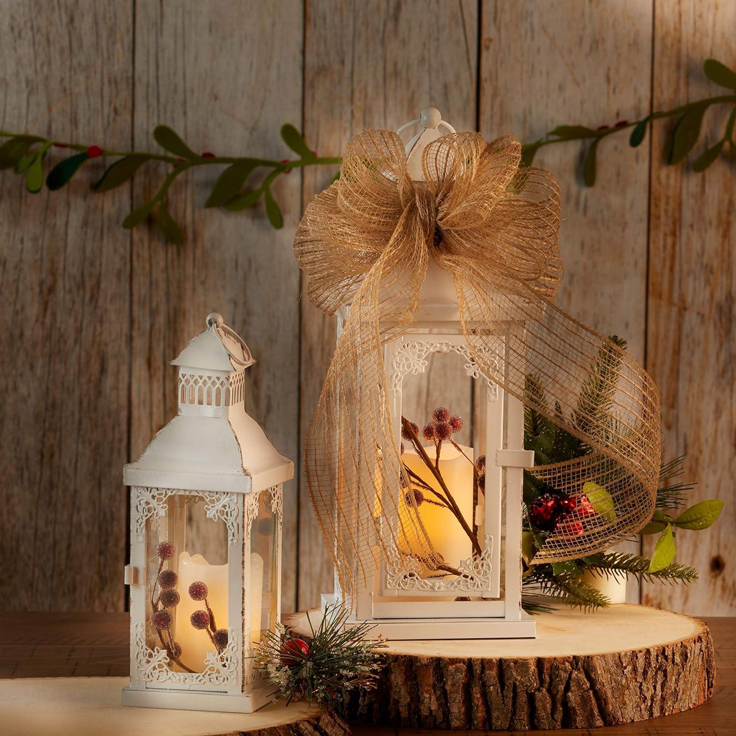 Vintage Rustic White Metal Candle Lantern - 14" Height