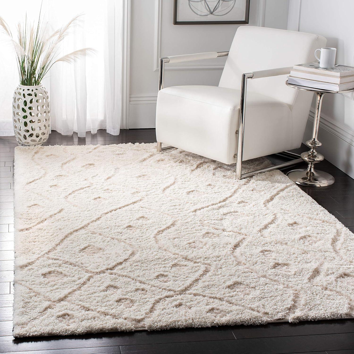 Sparta Shag SPG511 Power Loomed Indoor Area Rug - Ivory/Beige - 5'1"x7'6" - Safavieh