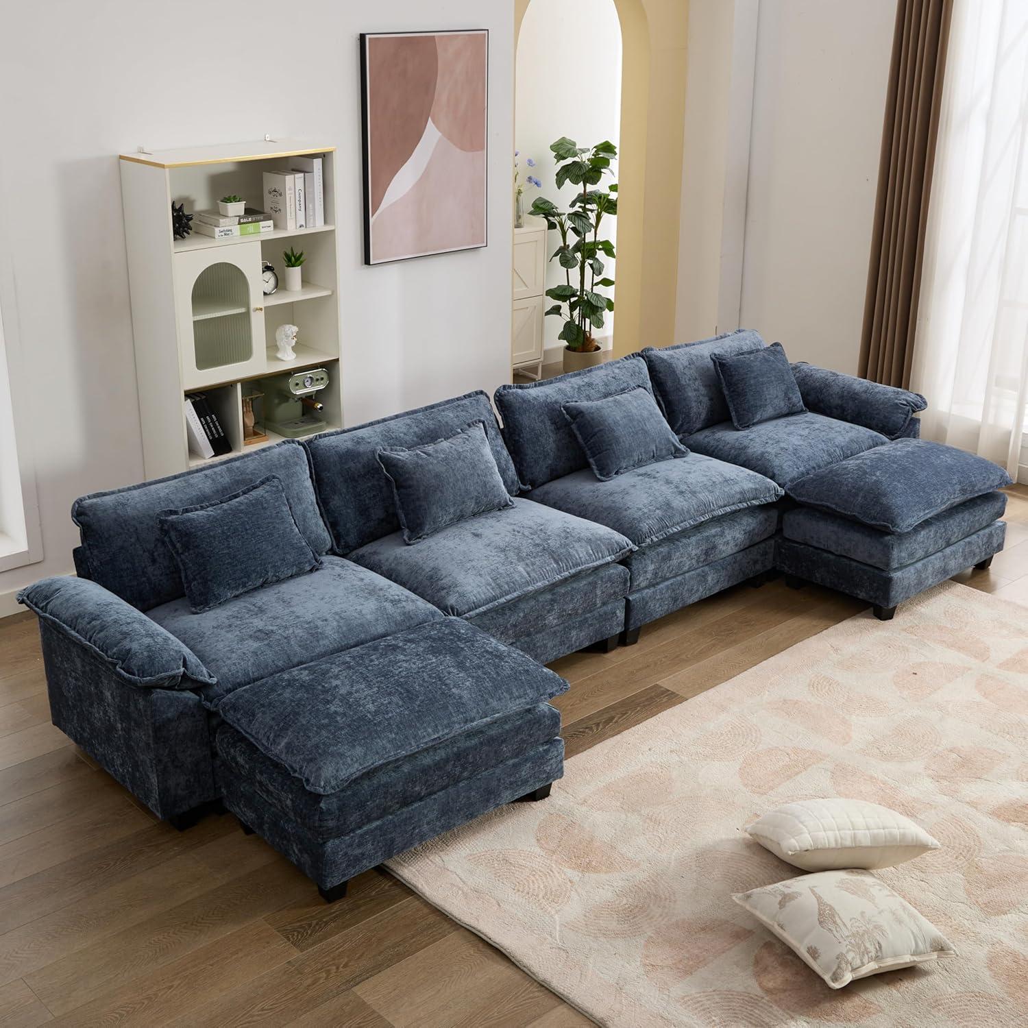 Carbaugh 154" Oversized U Shaped Sectional Sofa, Comfy Cloud Couch Deep Sectional Sofa with Ottomans for Living Room