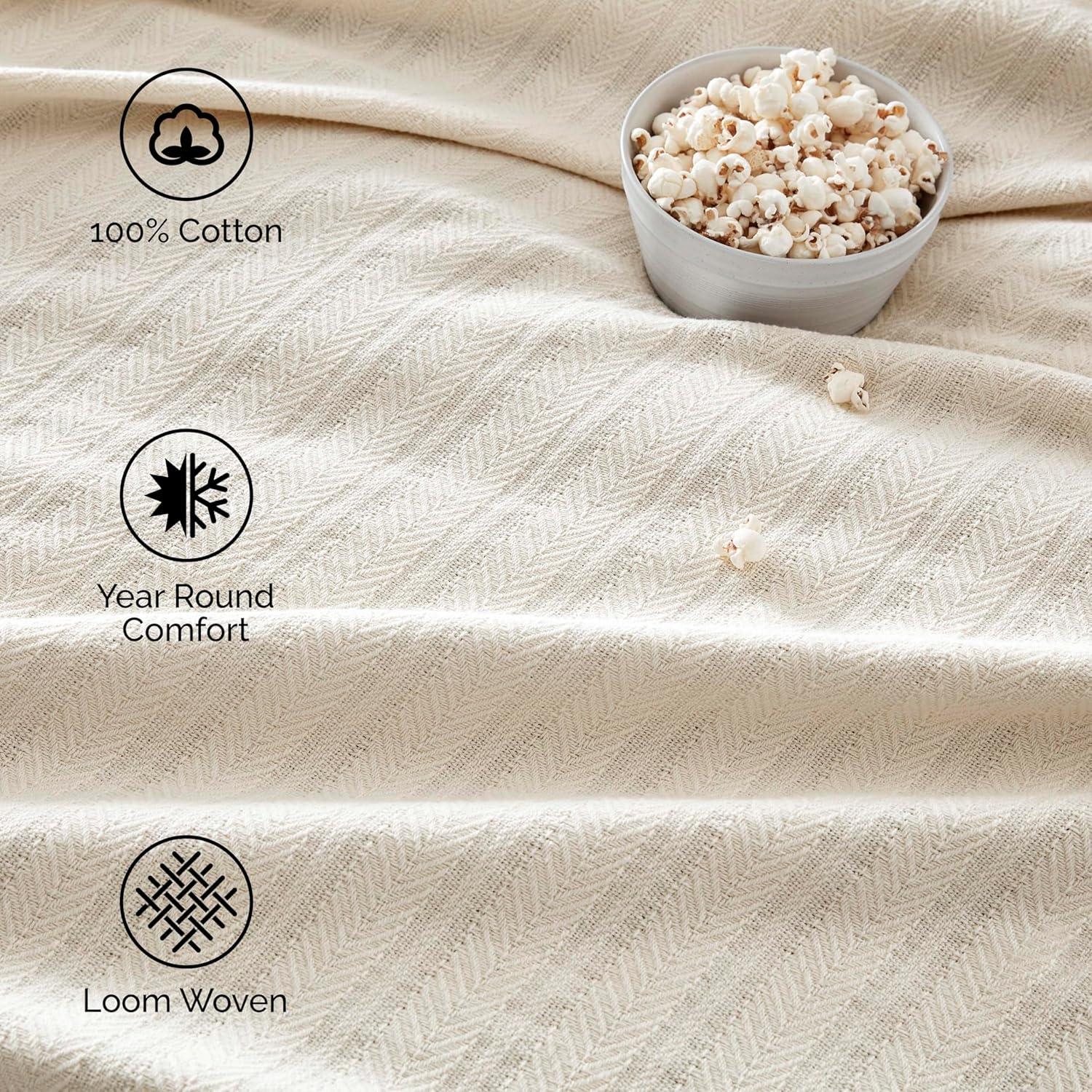 Vellux Vellux 100% Cotton Blanket - Soft, Breathable, Cozy & Lightweight Thermal Blanket  All-Season Blanket Perfect for Layering Bed, Couch & Sofa - Hotel Quality
