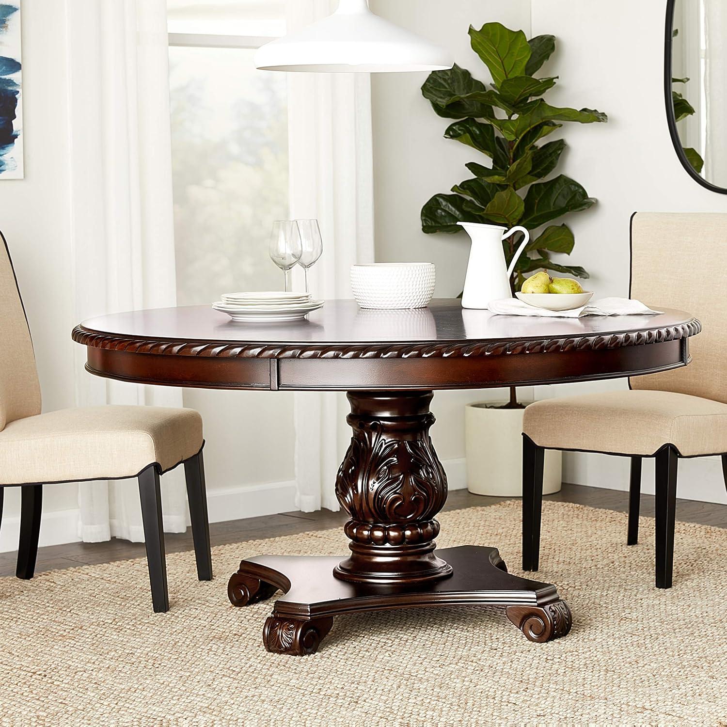 Furniture of America Ramsaran Wood Pedestal Dining Table in Brown Cherry