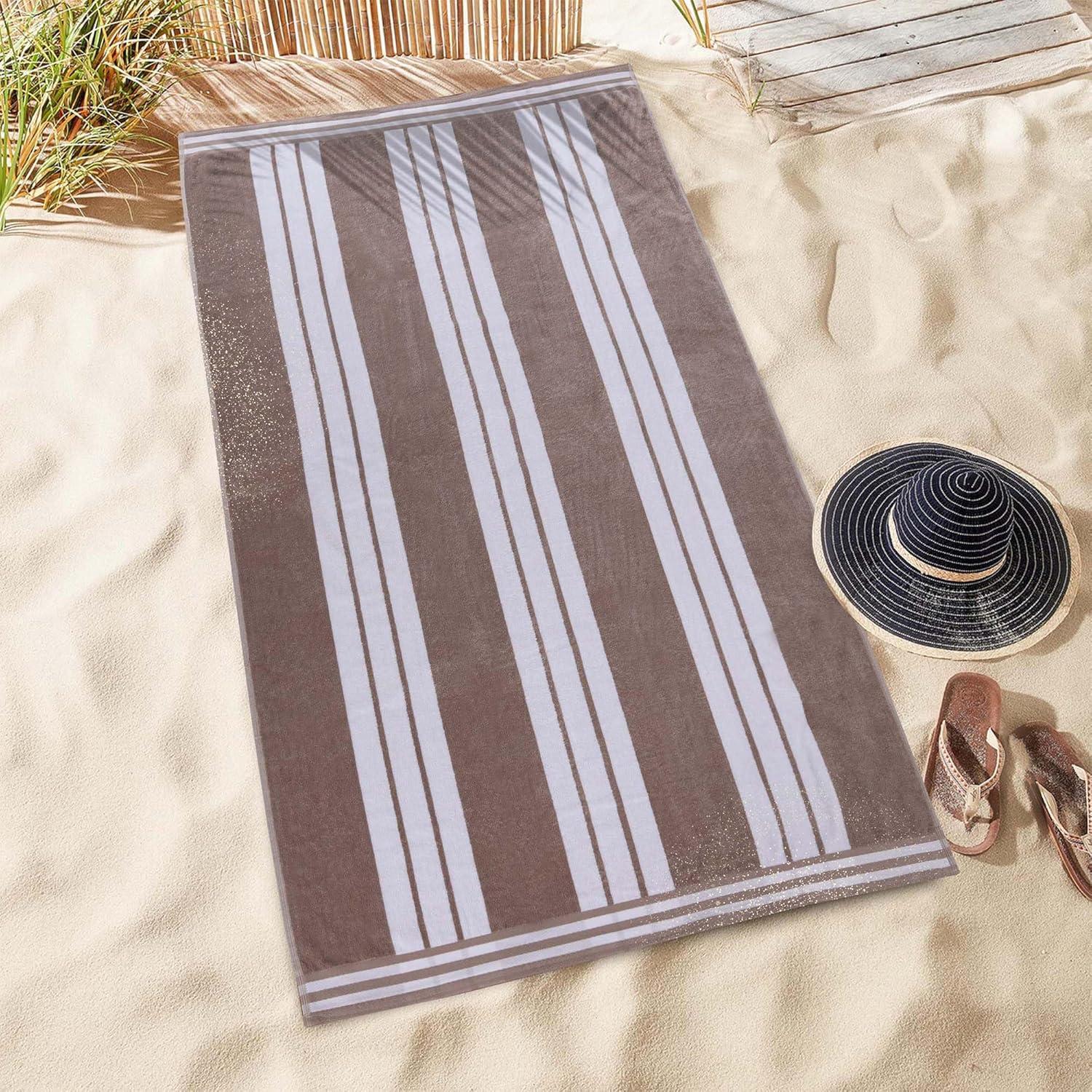 Superior Cotton Striped Oversized Beach Towel, 34" x 64", Taupe