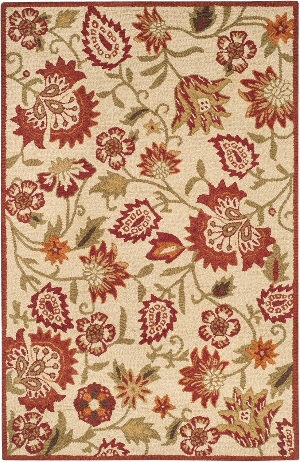 Hand-Knotted Ivory Floral Wool Area Rug, 5' x 8'