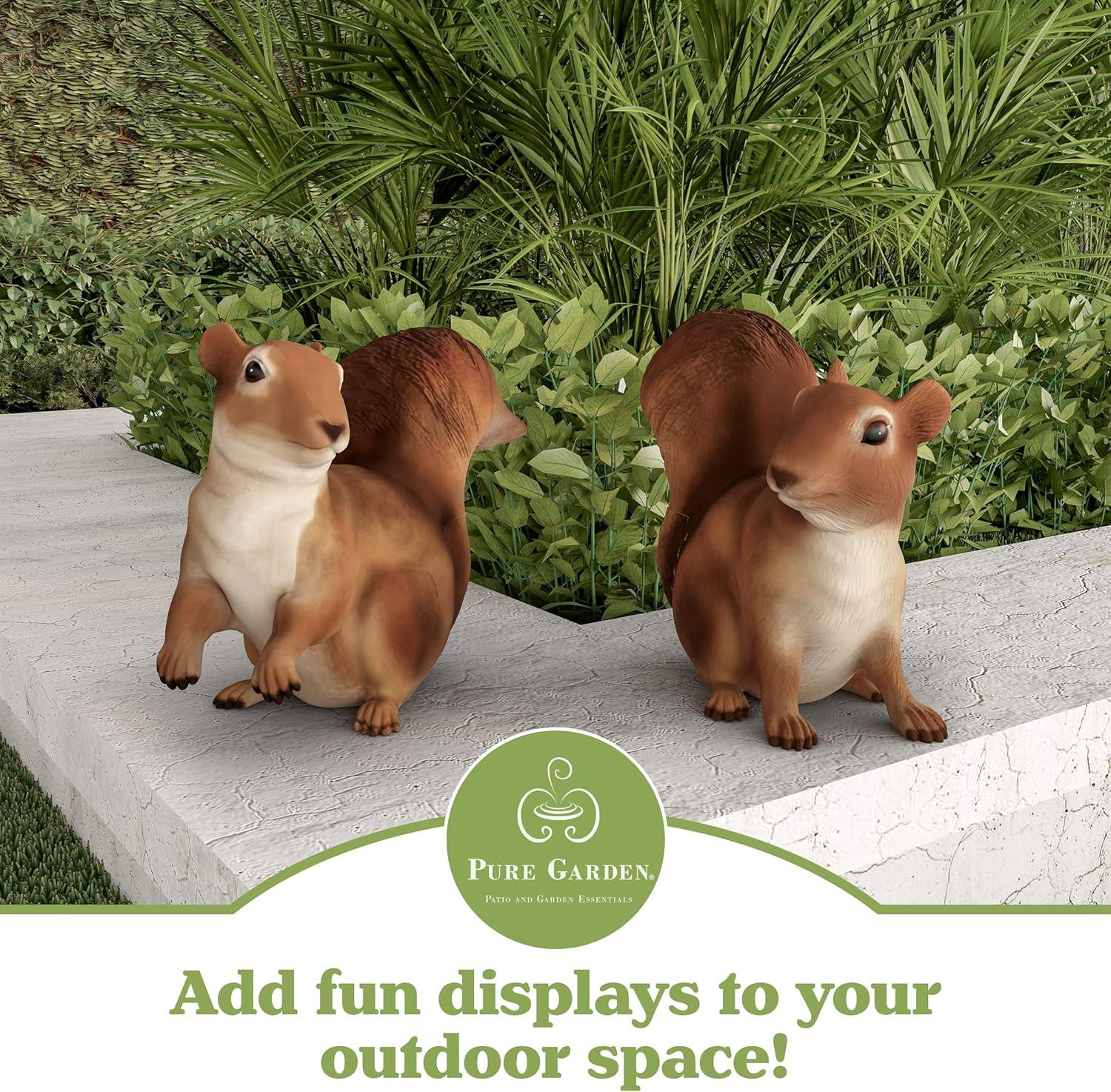 Set of 2 Painted Resin Squirrel Garden Statues