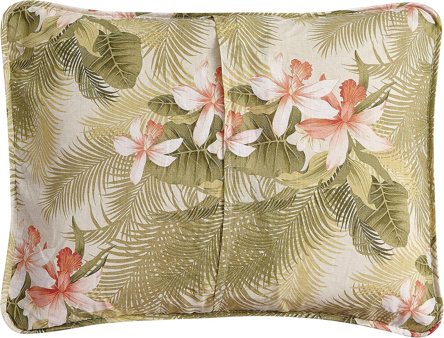 Tommy Bahama Tropical Orchid Green Cotton Reversible Quilt Set