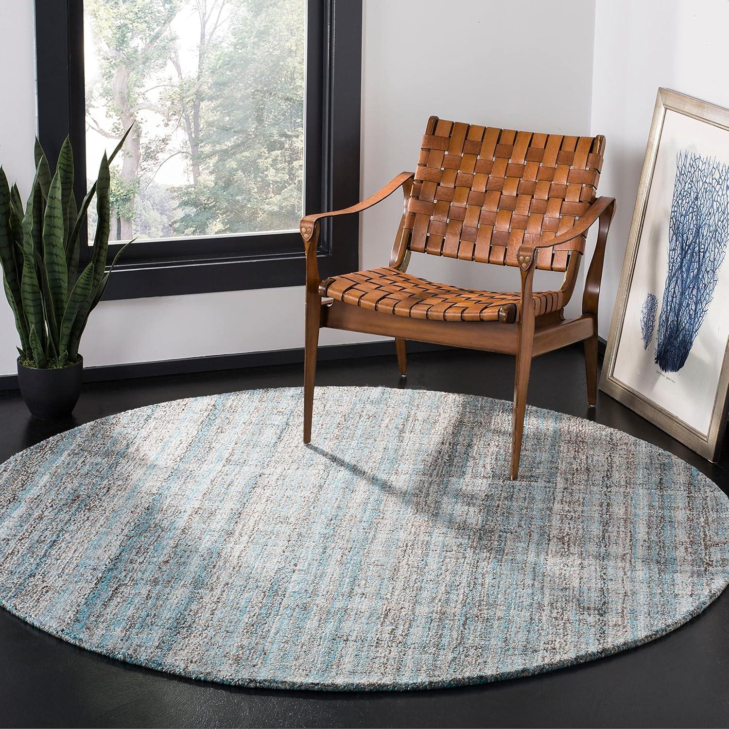 Handmade Abstract Black and Camel Square Wool-Blend Area Rug, 6' x 6'