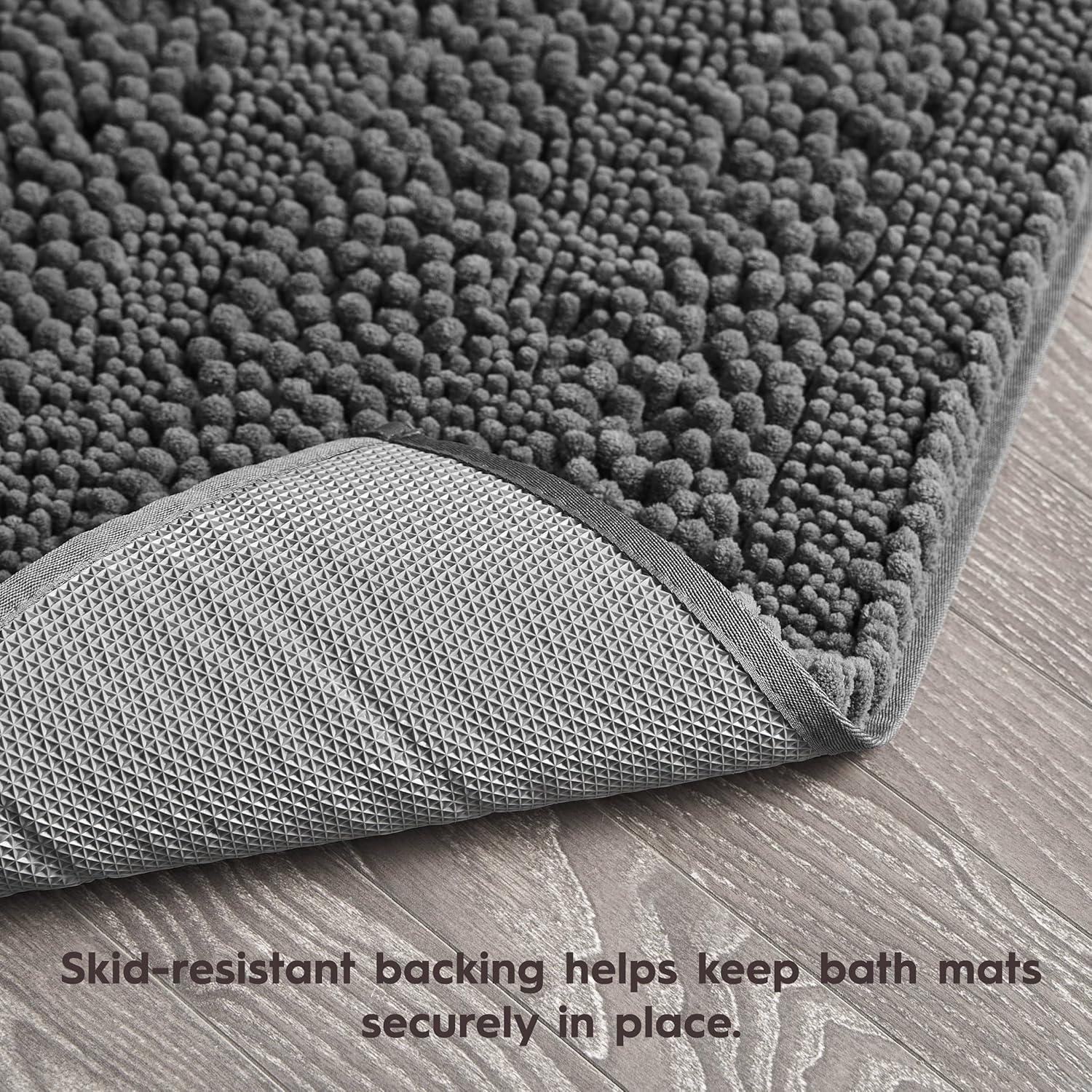 Dark Gray Chenille Non-Slip Bath Mat with Rubber Backing