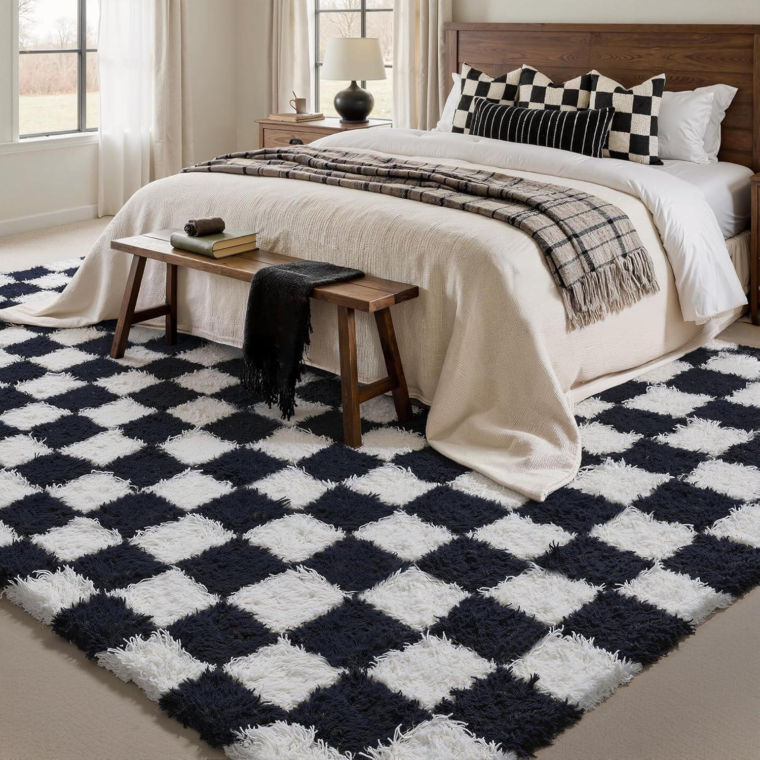 Luxe Weavers Checkered Black and White Geometric 8x10 Area Rug