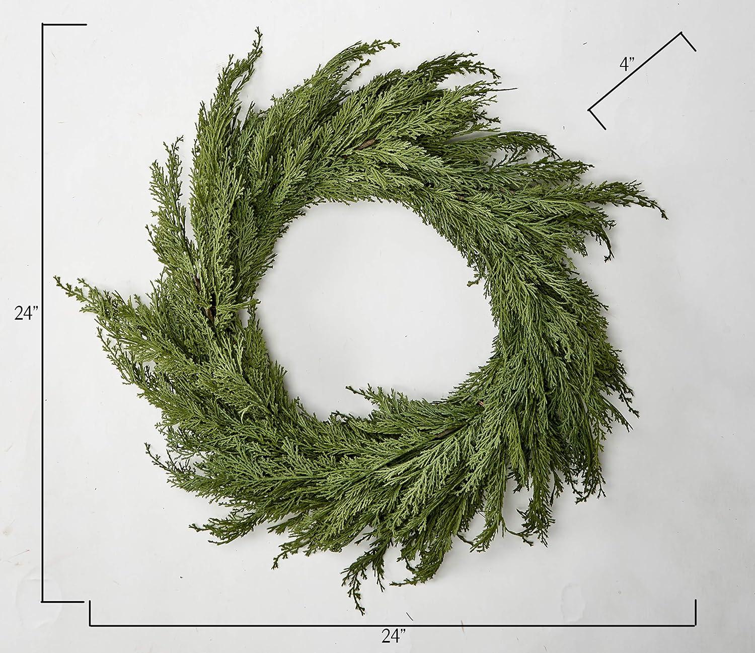 24" Green Artificial Cedar Wreath with Natural Twig Base