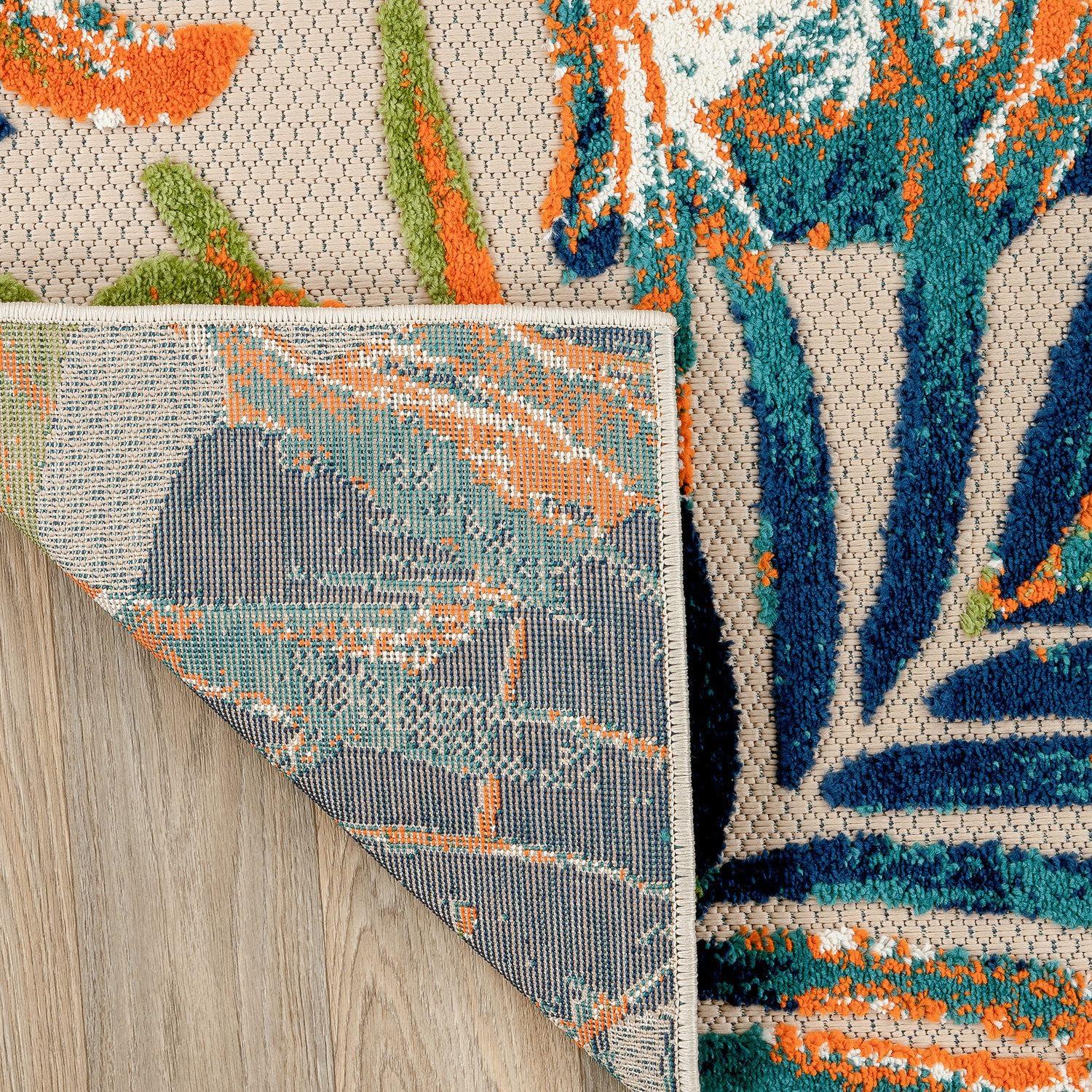 Rugshop Tropical Floral Leaves Indoor/Outdoor Area Rug Durable Polypropylene, Non-Shedding, Easy to Clean, Perfect for Patio, Backyard, Deck and Outdoor Lounge, High Traffic Areas, 3'3" x 5'